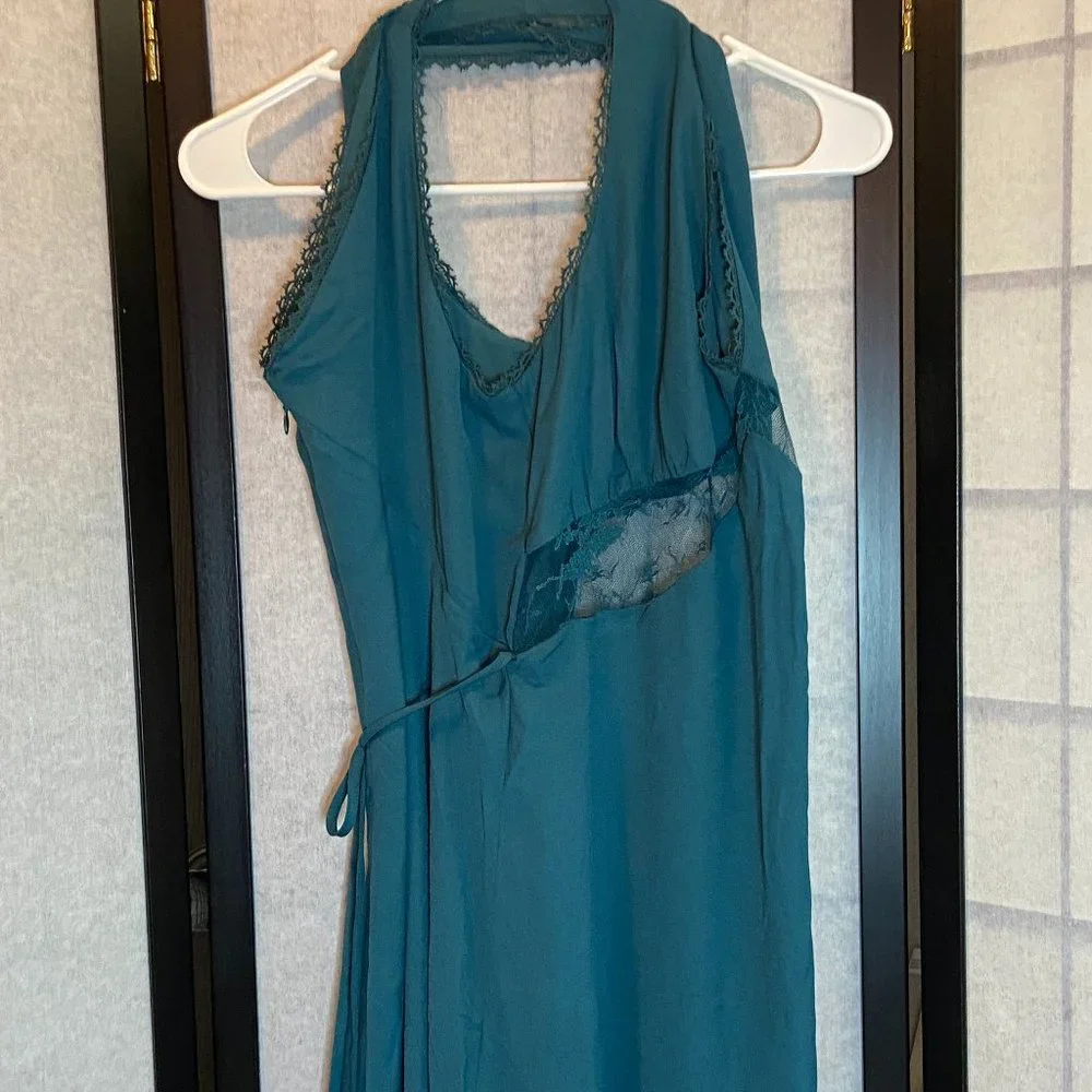 Lace Insert Bodice V Neck Slip Camisole Chemise Midi Dress Teal NWT Wild Fable - Picture 9 of 11
